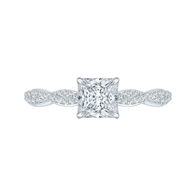 Princess Cut Diamond Engagement Ring with Criss-Cross Shank in 14K White Gold (Semi-Mount)