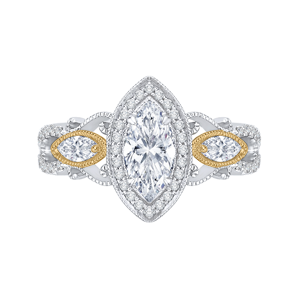 Marquise Cut Diamond Halo Engagement Ring in 14K Two Tone Gold (Semi-Mount)