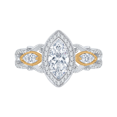 Marquise Cut Diamond Halo Engagement Ring in 14K Two Tone Gold (Semi-Mount)