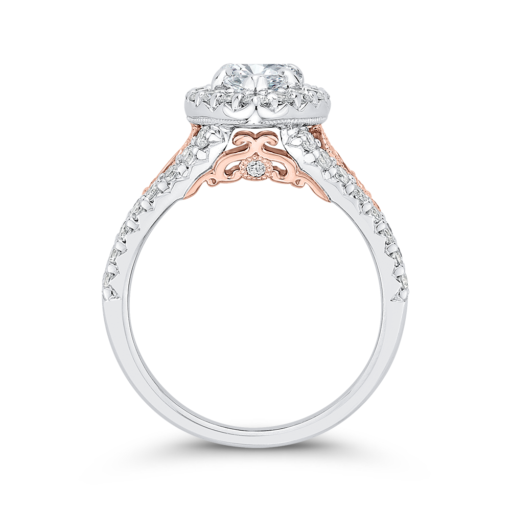 Split Shank Marquise Cut Diamond Halo Engagement Ring in 14K Two Tone Gold (Semi-Mount)