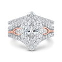 Split Shank Marquise Cut Diamond Halo Engagement Ring in 14K Two Tone Gold (Semi-Mount)