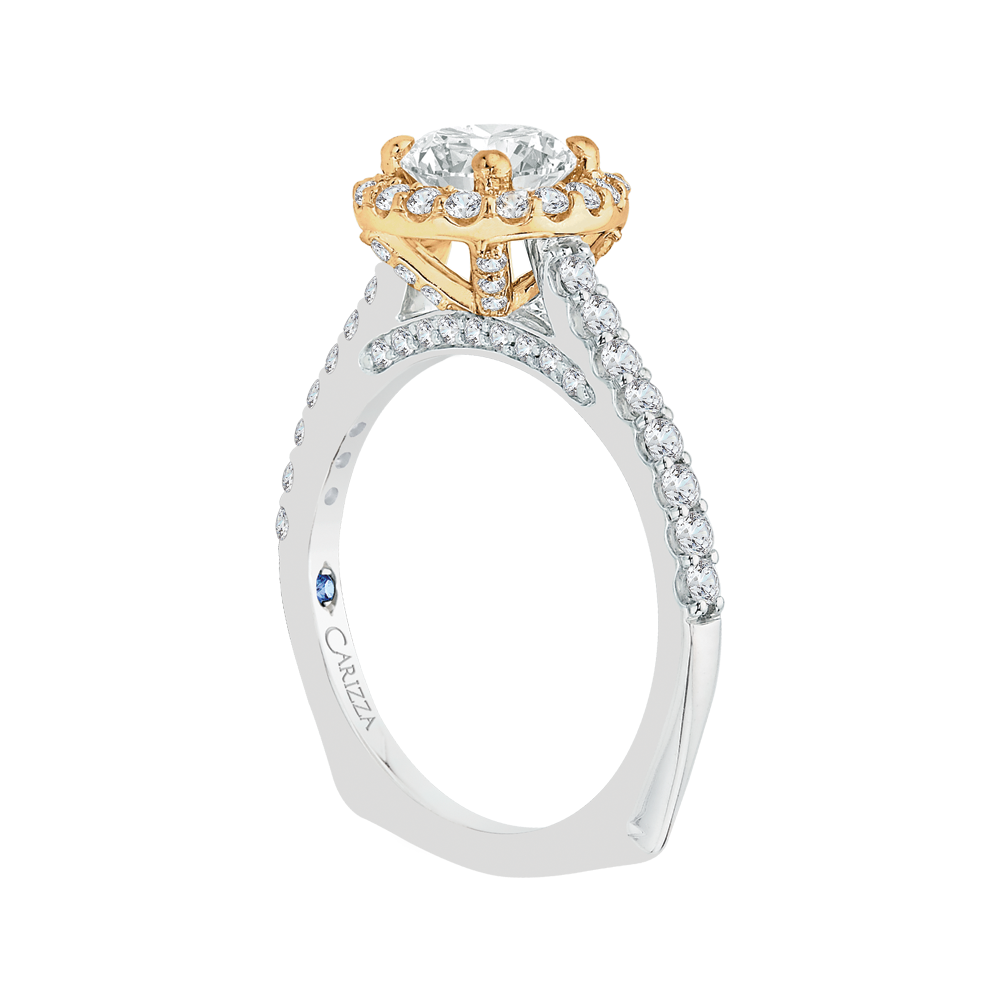 Cushion Cut Diamond Halo Engagement Ring in 14K Two-Tone Gold (Semi-Mount)