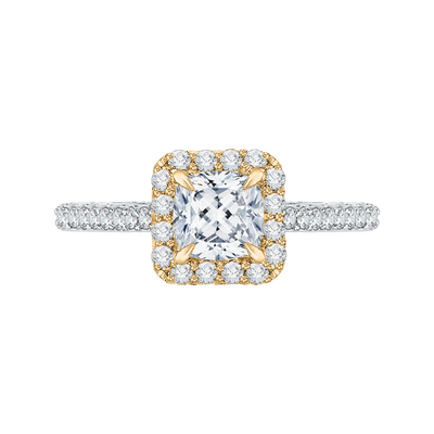 Cushion Cut Diamond Halo Engagement Ring in 14K Two-Tone Gold (Semi-Mount)