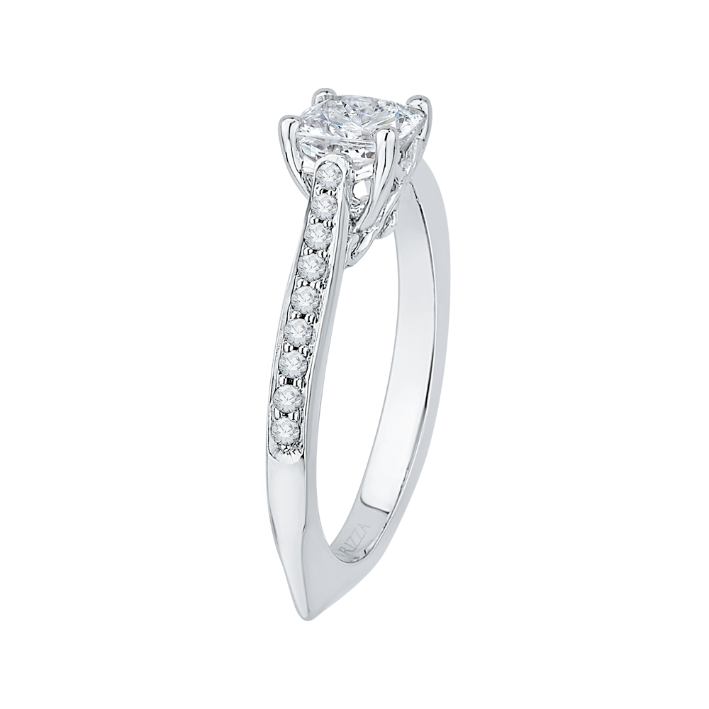 Cushion Cut Diamond Solitaire with Accents Engagement Ring in 14K White Gold (Semi-Mount)