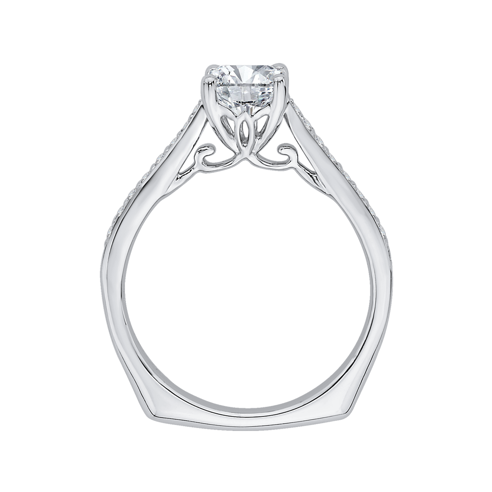 Cushion Cut Diamond Solitaire with Accents Engagement Ring in 14K White Gold (Semi-Mount)