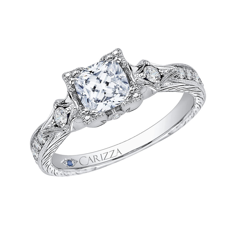 Cushion Cut Diamond Vintage Engagement Ring in 14K White Gold (Semi-Mount)