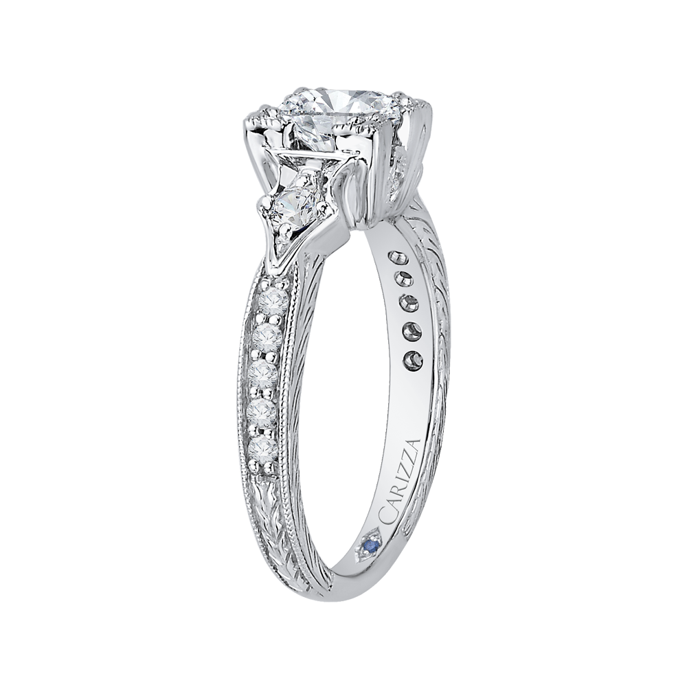 Cushion Cut Diamond Vintage Engagement Ring in 14K White Gold (Semi-Mount)