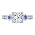 Cushion Cut Diamond Engagement Ring with Sapphire in 14K White Gold (Semi-Mount)