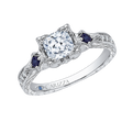 Cushion Cut Diamond Engagement Ring with Sapphire in 14K White Gold (Semi-Mount)