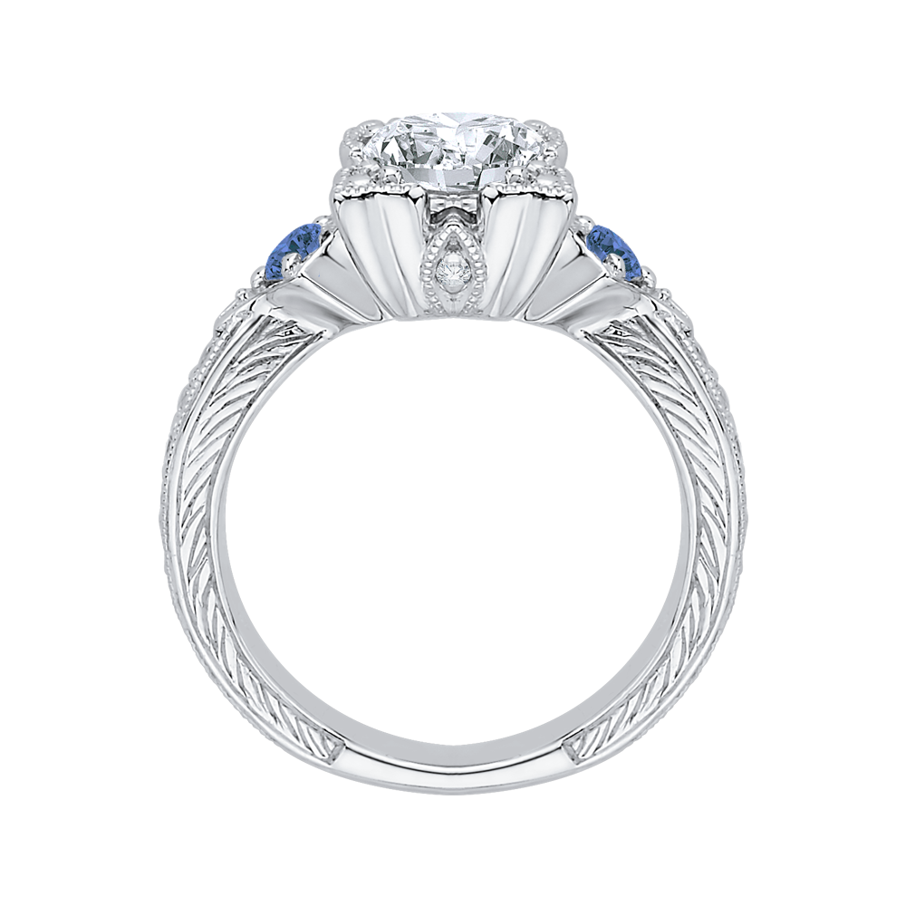 Cushion Cut Diamond Engagement Ring with Sapphire in 14K White Gold (Semi-Mount)