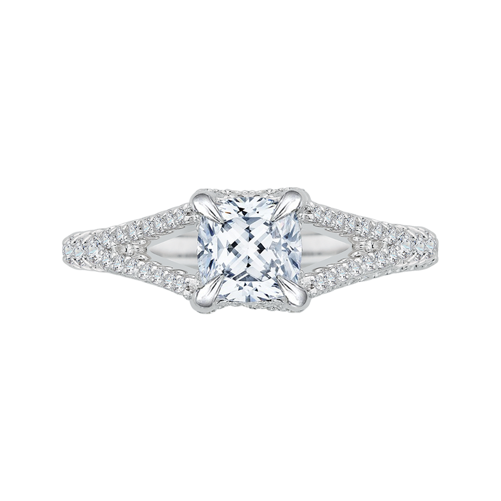 Split Shank Split Shank Cushion Cut Diamond Engagement Ring in 14K White Gold (Semi-Mount)