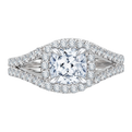 Split Shank Cushion Cut Diamond Halo Engagement Ring in 14K White Gold  (Semi-Mount)