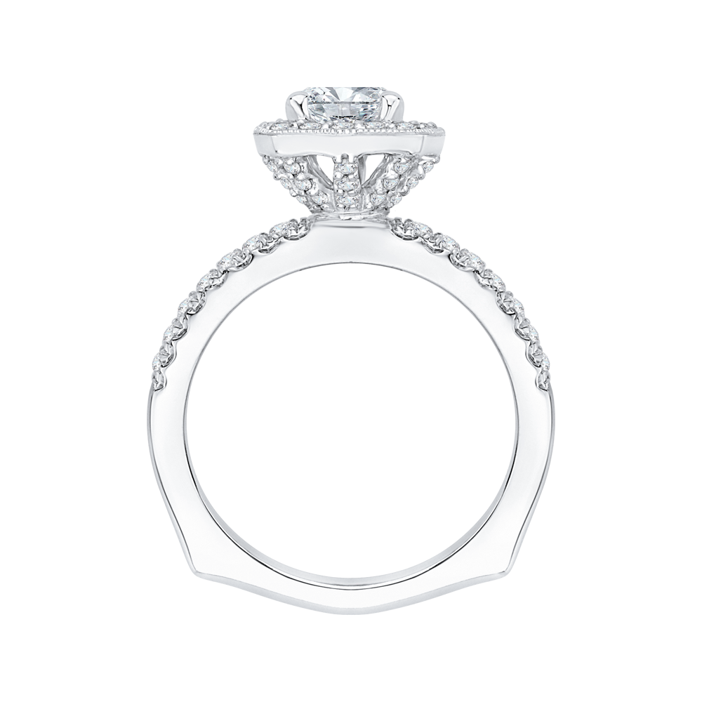 Euro Shank Cushion Cut Diamond Halo Engagement Ring in 14K White Gold (Semi-Mount)