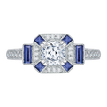 Cushion Cut Diamond Halo Engagement Ring with Sapphire in 14K White Gold (Semi-Mount)