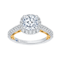 Cushion Cut Diamond Halo Engagement Ring in 14K Two Tone Gold (Semi-Mount)