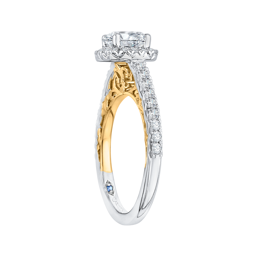 Cushion Cut Diamond Halo Engagement Ring in 14K Two Tone Gold (Semi-Mount)