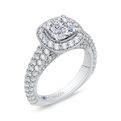 Cushion Cut Diamond Halo Cathedral Style Engagement Ring in 14K White Gold (Semi-Mount)