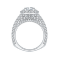 Cushion Cut Diamond Halo Cathedral Style Engagement Ring in 14K White Gold (Semi-Mount)