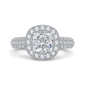 Cushion Cut Diamond Halo Cathedral Style Engagement Ring in 14K White Gold (Semi-Mount)