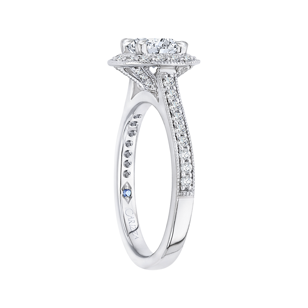 Cushion Cut Diamond Halo Engagement Ring in 14K White Gold (Semi-Mount)