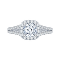 Split Shank Cushion Cut Diamond Halo Engagement Ring in 14K White Gold (Semi-Mount)