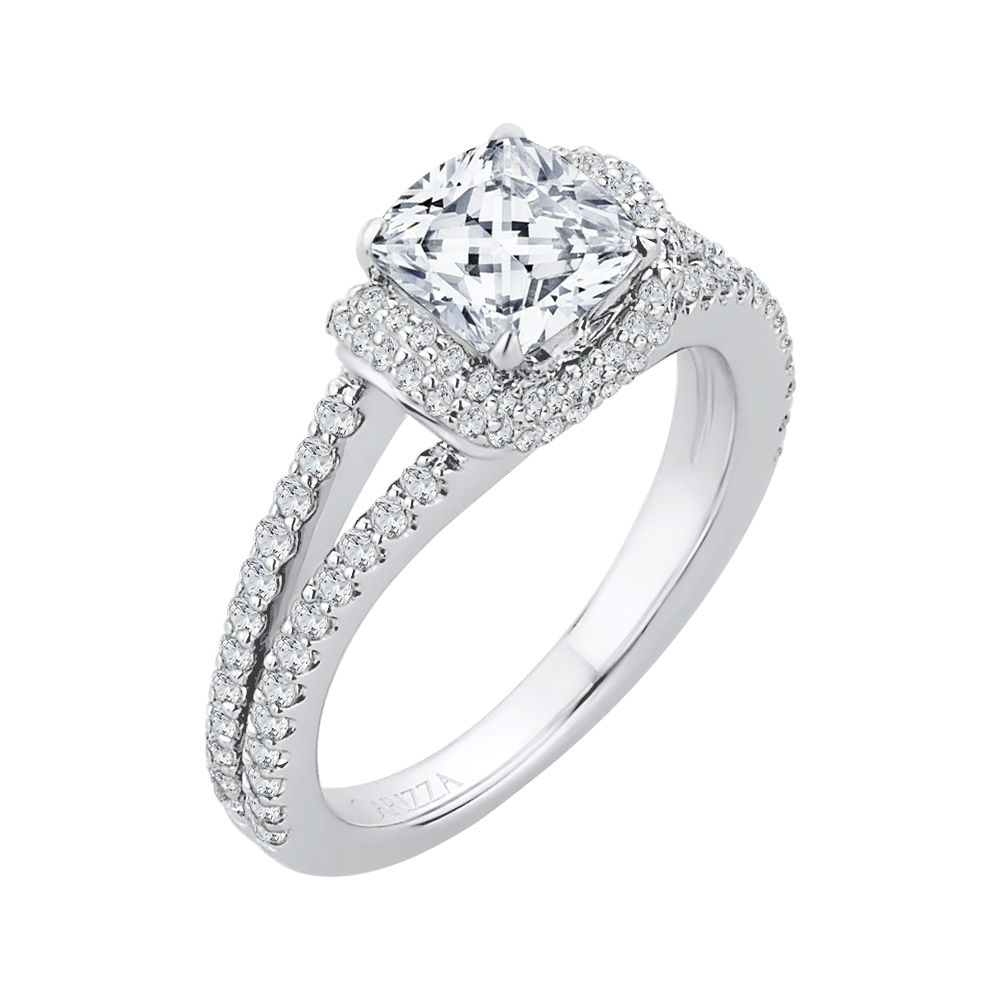 Split Shank Cushion Cut Diamond Engagement Ring in 14K White Gold (Semi-Mount)