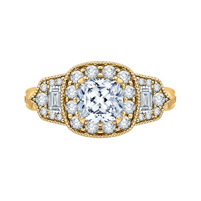 Cushion Cut Diamond Halo Vintage Engagement Ring in 14K Yellow Gold (Semi-Mount)