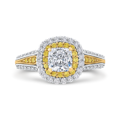 Split Shank Cushion Cut Diamond Double Halo Engagement Ring in 14K Two Tone Gold (Semi-Mount)