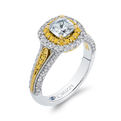 Split Shank Cushion Cut Diamond Double Halo Engagement Ring in 14K Two Tone Gold (Semi-Mount)