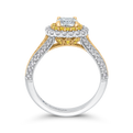 Split Shank Cushion Cut Diamond Double Halo Engagement Ring in 14K Two Tone Gold (Semi-Mount)