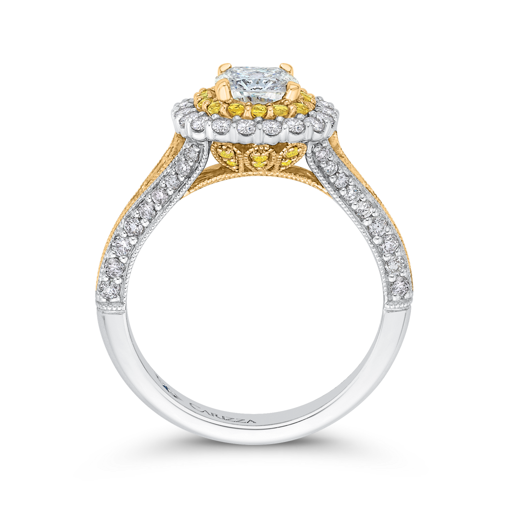 Split Shank Cushion Cut Diamond Double Halo Engagement Ring in 14K Two Tone Gold (Semi-Mount)