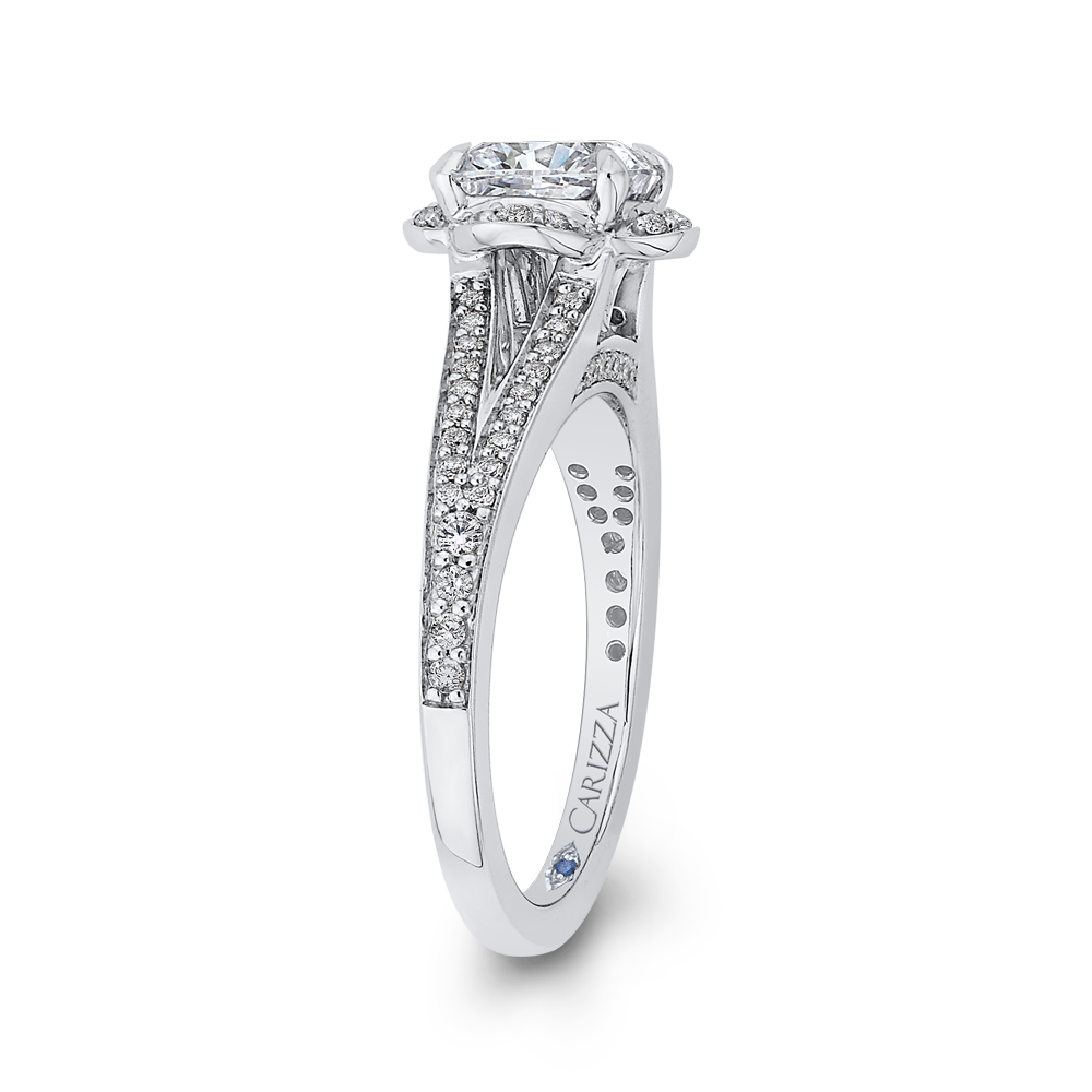 Cushion Cut Diamond Cathedral Style Engagement Ring in 14K White Gold (Semi-Mount)