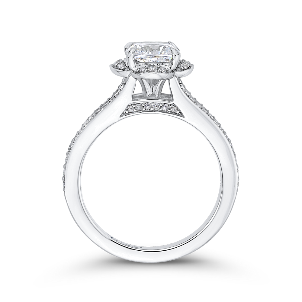 Cushion Cut Diamond Cathedral Style Engagement Ring in 14K White Gold (Semi-Mount)