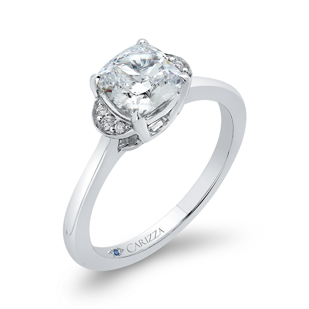 Cushion Cut Diamond Classic Engagement Ring in 14K White Gold (Semi-Mount)