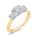 Cushion Cut Diamond Three-Stone Plus Engagement Ring with Round Shank in 14K Two Tone Gold (Semi-Mount)