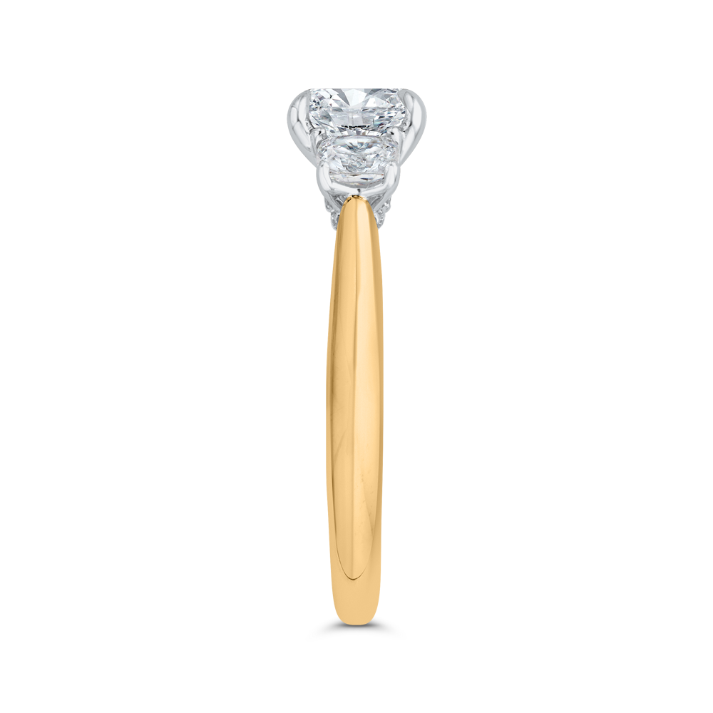 Cushion Cut Diamond Three-Stone Plus Engagement Ring with Round Shank in 14K Two Tone Gold (Semi-Mount)