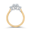 Cushion Cut Diamond Three-Stone Plus Engagement Ring with Round Shank in 14K Two Tone Gold (Semi-Mount)