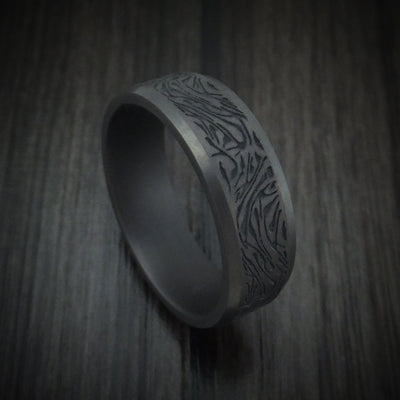 Darkened Tantalum Marble Design Band Custom Made Men's Ring