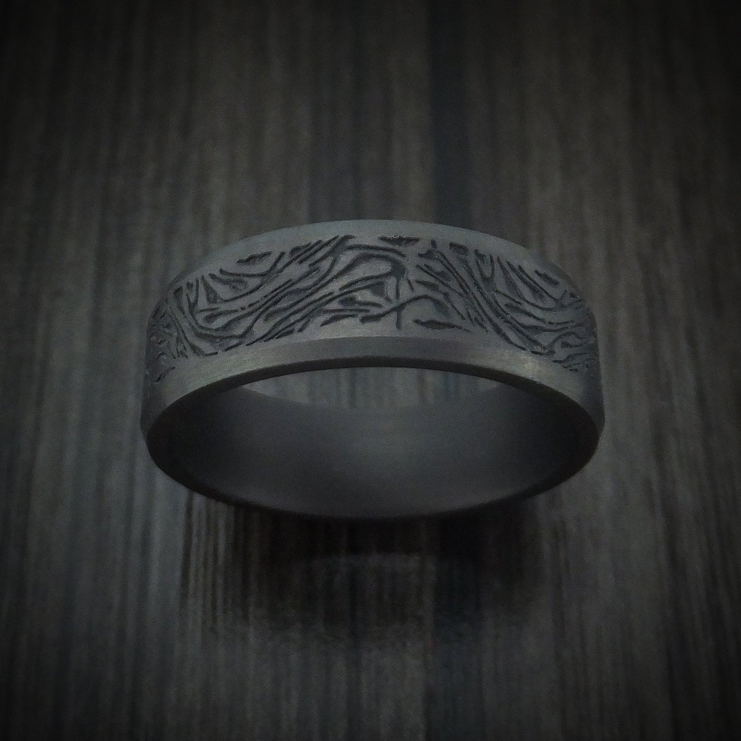 Darkened Tantalum Marble Design Band Custom Made Men's Ring