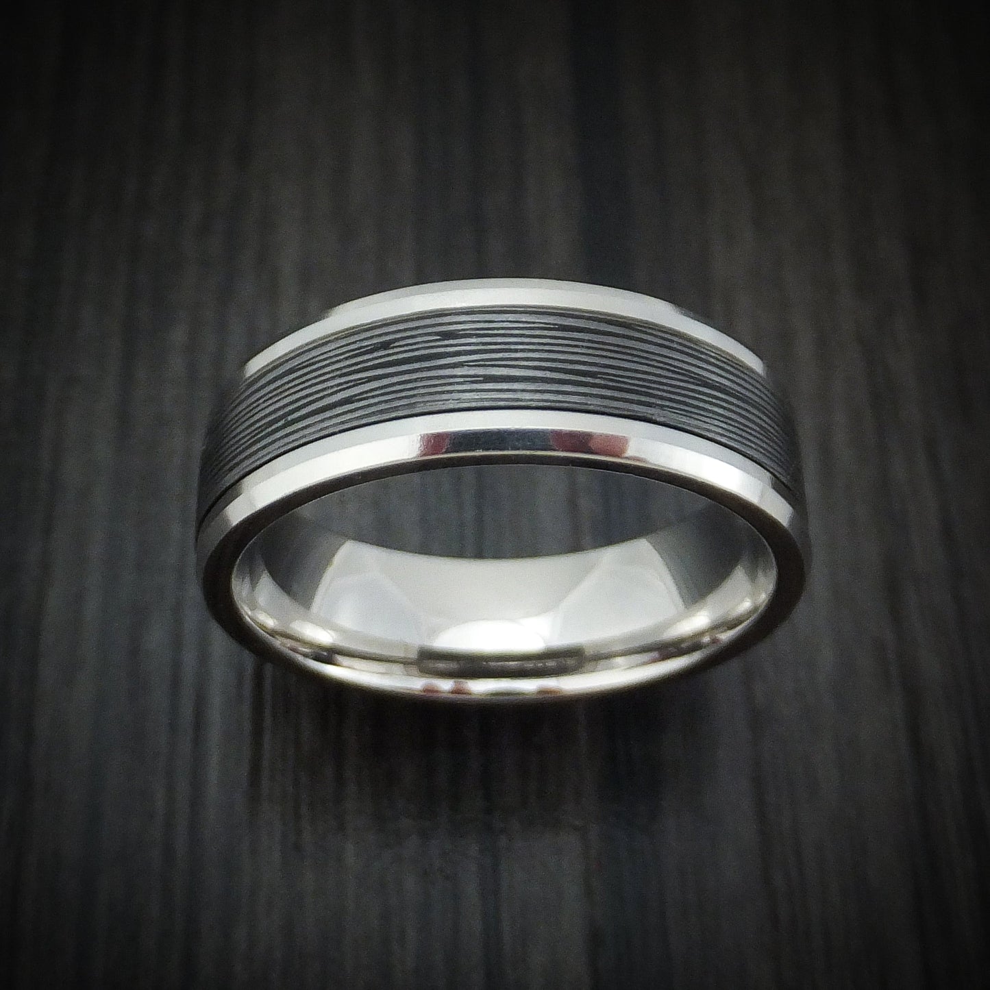 Tantalum and Bark Textured 14K White Gold Men's Ring