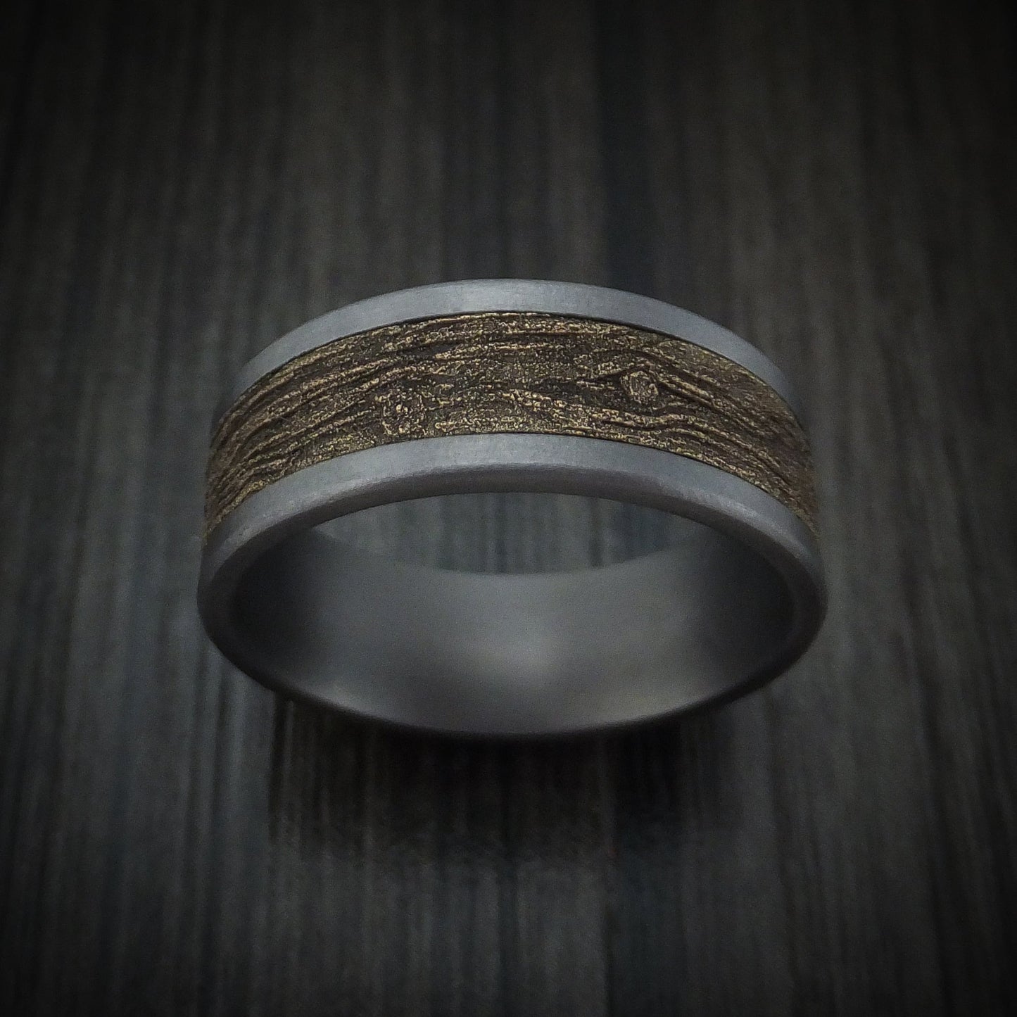 Tantalum and Wood Knot Textured 14K Yellow Gold Men's Ring