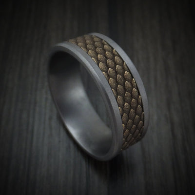 Tantalum and Dragon Scale Textured 14K Yellow Gold Men's Ring