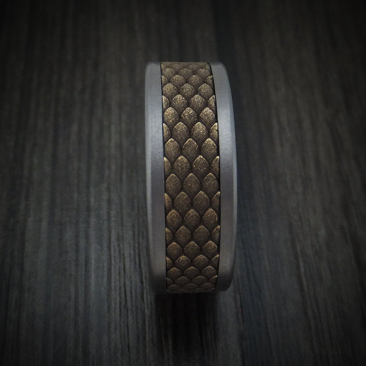 Tantalum and Dragon Scale Textured 14K Yellow Gold Men's Ring