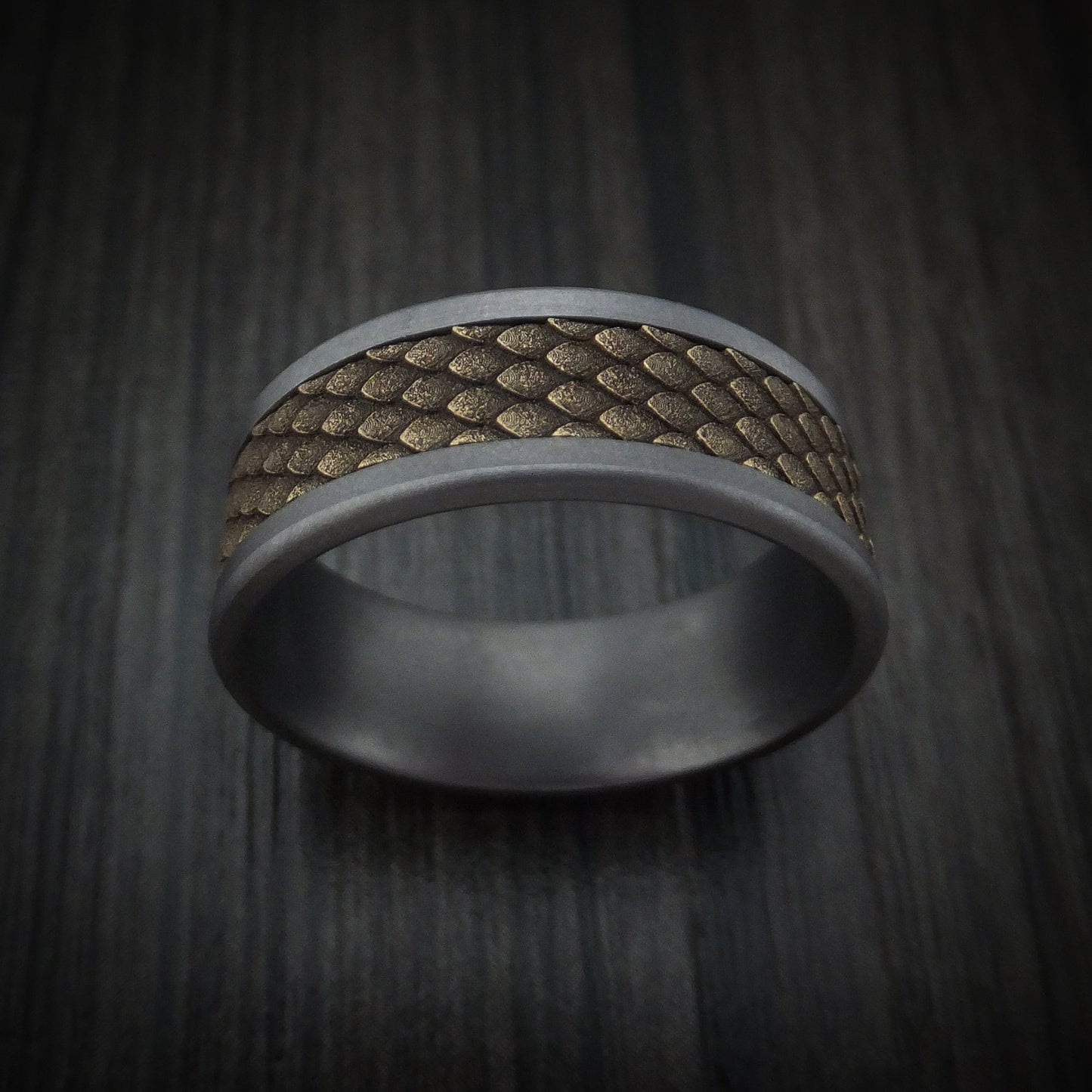 Tantalum and Dragon Scale Textured 14K Yellow Gold Men's Ring