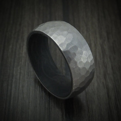 Tantalum and Forged Carbon Fiber Hammered Men's Ring Custom Made