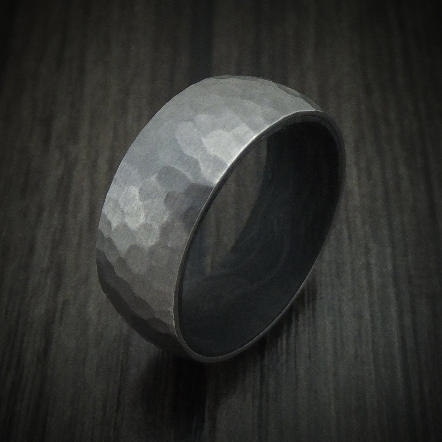 Tantalum and Forged Carbon Fiber Hammered Men's Ring Custom Made