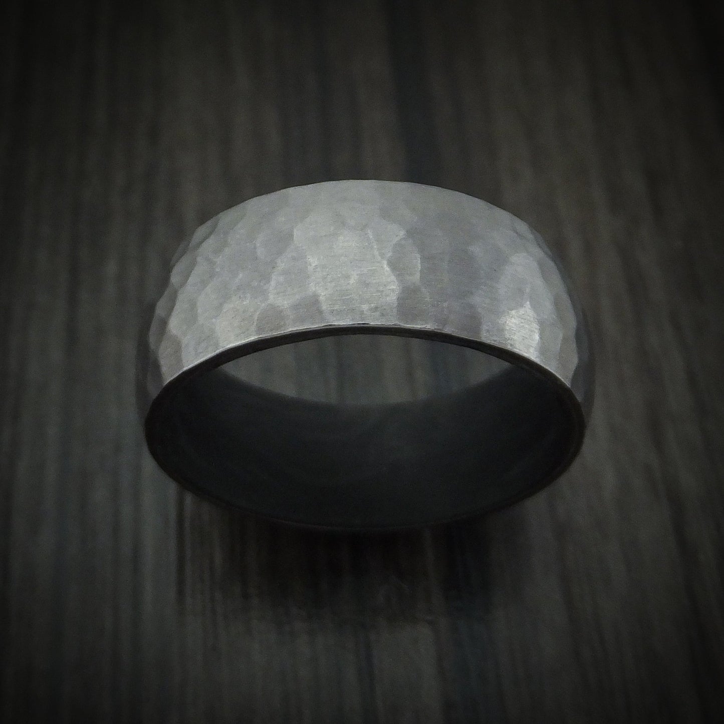 Tantalum and Forged Carbon Fiber Hammered Men's Ring Custom Made