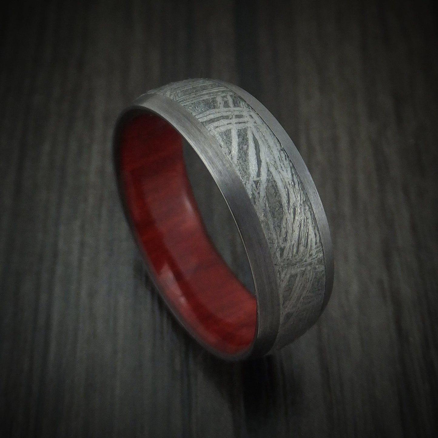 Tantalum and Meteorite Men's Ring with Hardwood Sleeve Custom Made