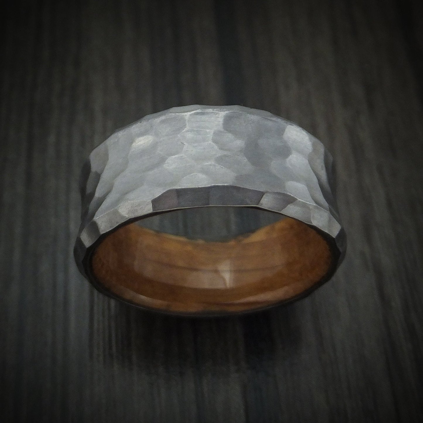 Hammered Tantalum Concave Men's Ring with Wood Sleeve Custom Made