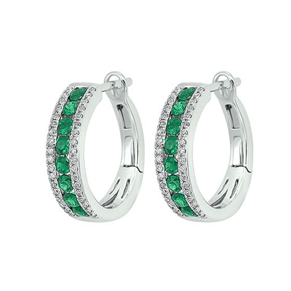 14Kt White Gold Diamond 1/5Ctw & Emerald 5/8Ctw Earring